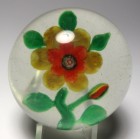 Old Chinese Two Color Fantasy Flower Paperweight with Leaves and Bud