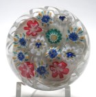 Antique Thuringia or Bohemia Concentric Millefiori Paperweight with Basket Ground
