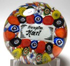 Antique Thuringia Lauscha Millefiori Paperweight with  Name Plaque "Hauptm. Karl"