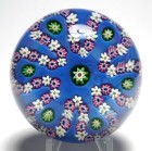 Large Parabelle Glass 1989 Limited Edition Looped Millefiori Garland on Opaque Blue Ground Paperweight