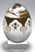 Modern Baccarat Enamel Decorated Egg Paperweight and Stand