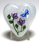 David Salazar Heart Shaped Paperweight with Surface Decorated Butterfly and Flowers