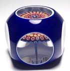 Baccarat 1981 Five Row Close Concentric Millefiori Mushroom Paperweight with Blue and White Double Overlay