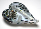 Kris Heaton Neo Art Glass Iridescent Silver Heart Paperweight with Butterfly