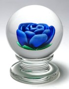 Francis Whittemore Blue Crimp Rose Upright Pedestal Paperweight
