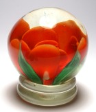 1930s Chinese Footed Orange-Red Crimp Rose Paperweight