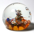 Early 1978 Large Caithness Amber Myriad Abstract Paperweight