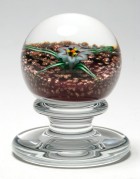 Charles Kaziun Jr. Miniature Tilted Pedestal Spider Lily Paperweight with Aventurine Ground