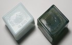 Two Boyd Crystal Art Glass Color Sample Paperweights