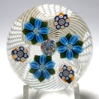 Peter McDougall (PMcD) Collection 2008 Limited Edition Paperweight Flowers and Millefiori Canes on White Swirl Ground