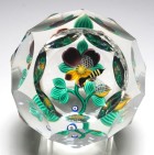 Robert Banford Pansy with Bud and Bee Paperweight with Complex Faceting