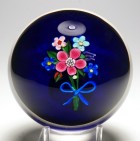 Paul Ysart Signed Five Flower Bouquet Paperweight with Buds and Ribbon - Original Ysart Jokelson Box