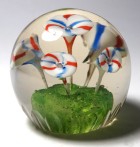 Czech / Bohemian Red White and Blue Morning Glories Trumpet Flowers Paperweight with Faceting