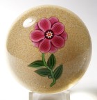 Paul Ysart Signed Pink Double Layered Flower Paperweight with Millefiori Center on Yellow Jasper Ground