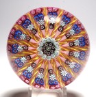Large Perthshire PP1 Paneled Millefiori Paperweight with 15 Panels on a Pink Ground