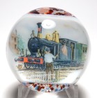 Large Tom Mosser Train Scene with Flagman Paperweight