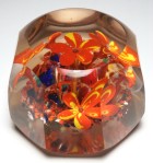 Magnum Czech / Bohemian Faceted Red and Yellow Flowers Paperweight