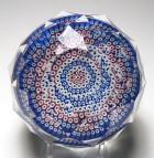 Large Whitefriars Multifaceted Six Ring Red White & Blue Concentric Millefiori Paperweight