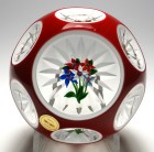 St. Louis 1977 Limited Edition Five Flower Bouquet Paperweight with Red and White Double Overlay