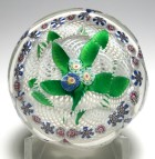 Antique New England Glass Company (NEGC) Faceted Millefiori Nosegay Paperweight with Garland on Double Latticinio Ground