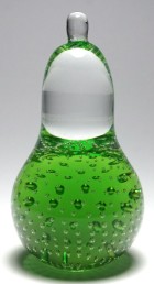 Marcolin (Sweden) Controlled Bubble Figural Green Pear Paperweight