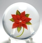 Early Paul Stankard Red Double Poinsettia Paperweight with Sepals and Stem